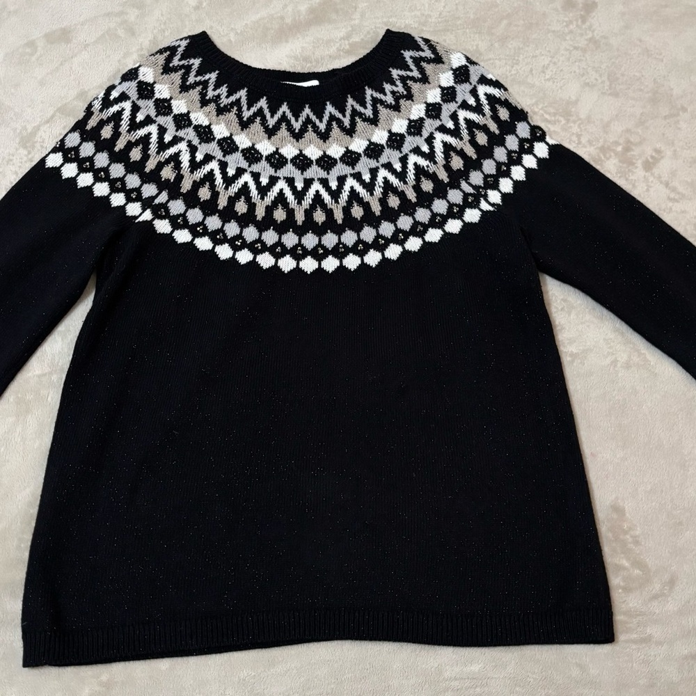 J. JILL Fair Isle Nordic Crewneck Metallic
Thread Sparkle Beaded Sweater
